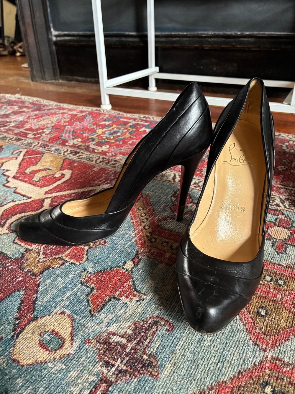 Christian Louboutin Black Leather Pointed-Toe Stilettos